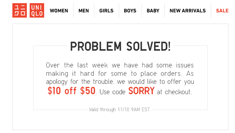$10 off any purchase of $50+ with the code SORRY
